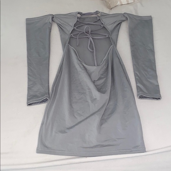 Grey Mini Dress w/lace up back - Picture 2 of 2
